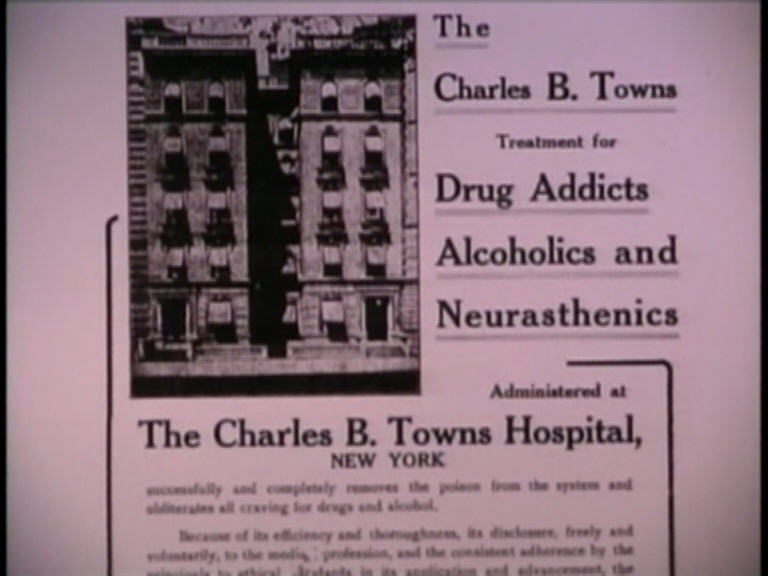 the notice on the front of Towns Hospital where Bill W was treated in 1934, showing distinctly that addiction and alcoholism were two different conditions
